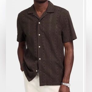 Madewell Men's Short-Sleeve Eyelet Button-Down Shirt in Dark black
